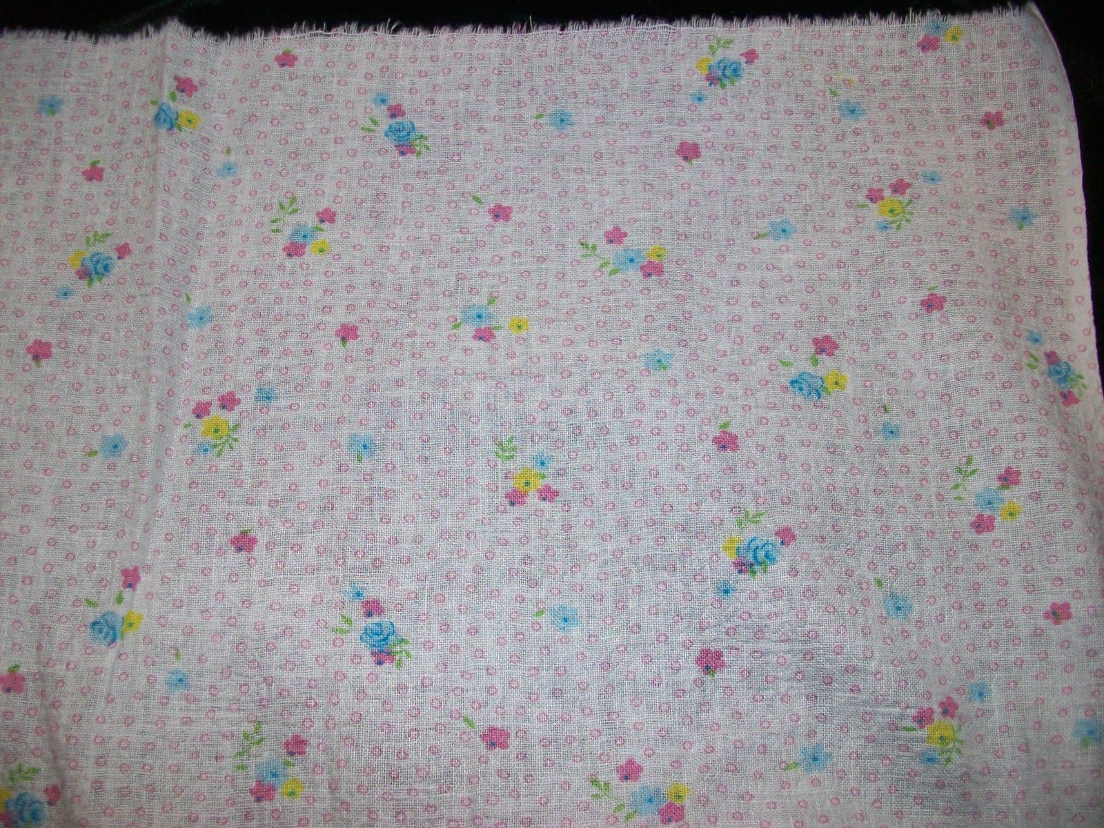 Vintage Tiny Pastel Floral Plisse Semi-Sheer Cotton Fabric Doll Child