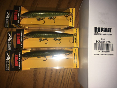 RAPALA SCATTER RAP MINNOW 11's==3 LIVE PIKE COLORED FISHING LURES