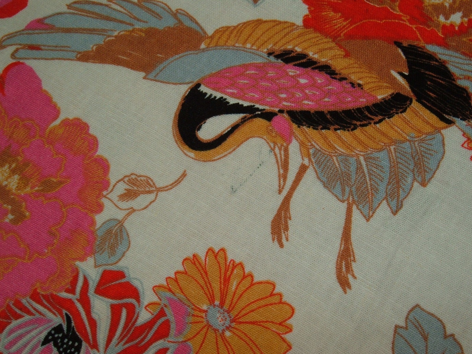 Vintage JoAnn Stores Mod Bright Bird Floral Fabric 2 3/4 yds x 50