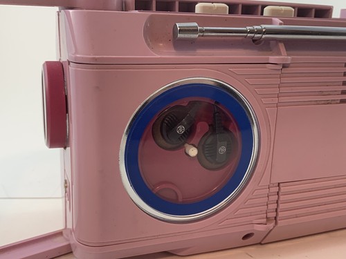 Pink Boombox GE Sidestep 1980's Vintage Radio Cassette Tape Working w Headp