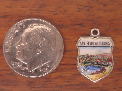 Vintage silver SPAIN SAN SANT FELIU DE GUIXOLS COAST TRAVEL SHIELD charm #43
