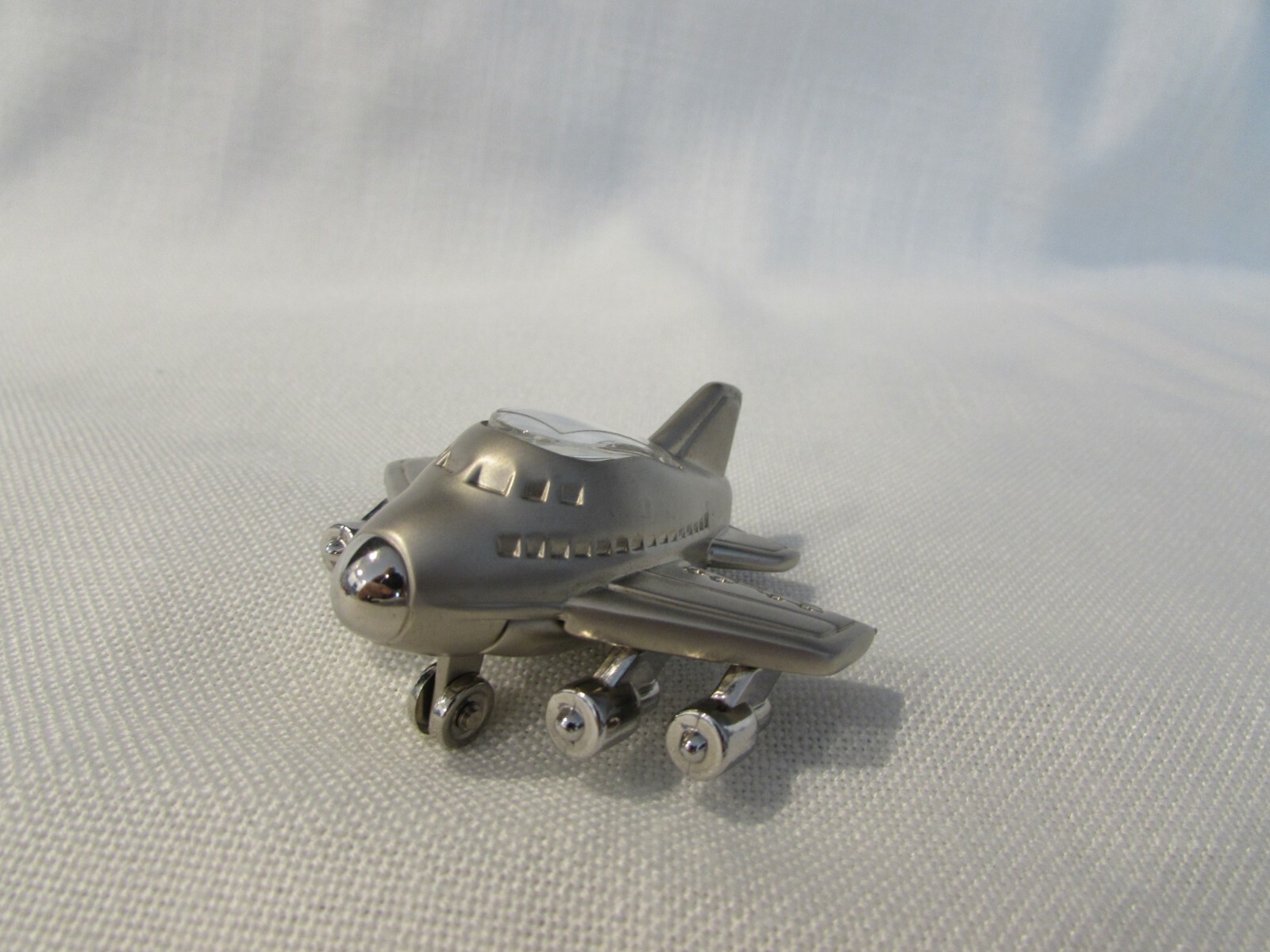 Jet Airplane Desk Clock By Royal - Quartz Analog - Silver Color - New Battery