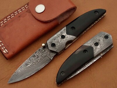 AWESOME HAND MADE CUSTOM FOLDING DAMSCUS POCKET KNIFE LINER LOCK 4'' CLOSED