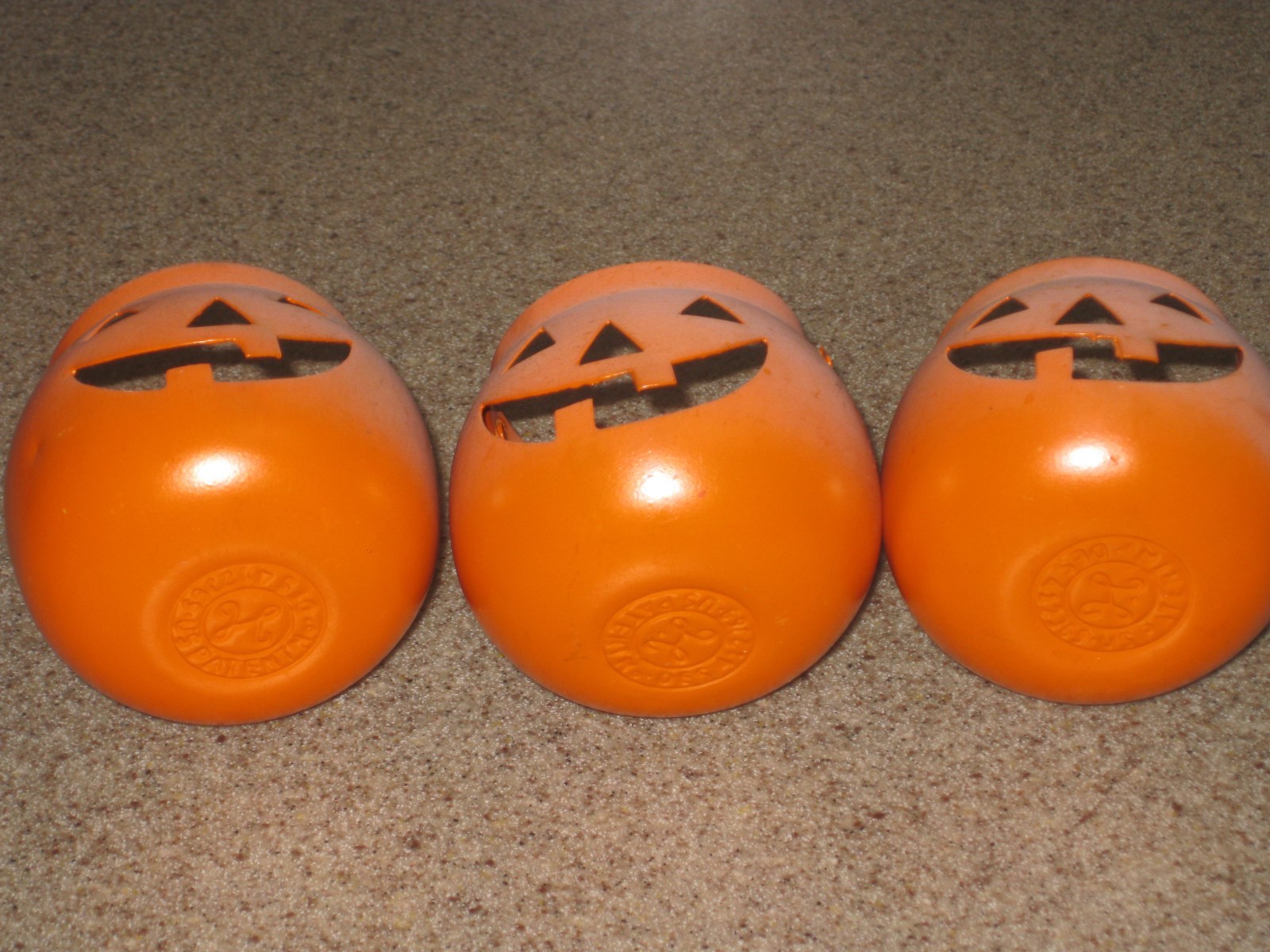 (3) VTG Halloween Fall HOSLEY Metal Candle Holder Pumpkin Jack O Lantern USA