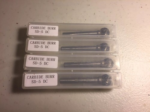 Carbide burr bits 1/4” shaft. 1/2” round head. Set of 4.