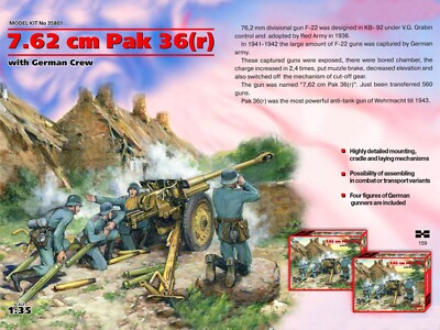 German Anti-Tank Gun 7,62 cm Pak 36 (r) with German Crew 4 Figure 1/35 ICM 35801