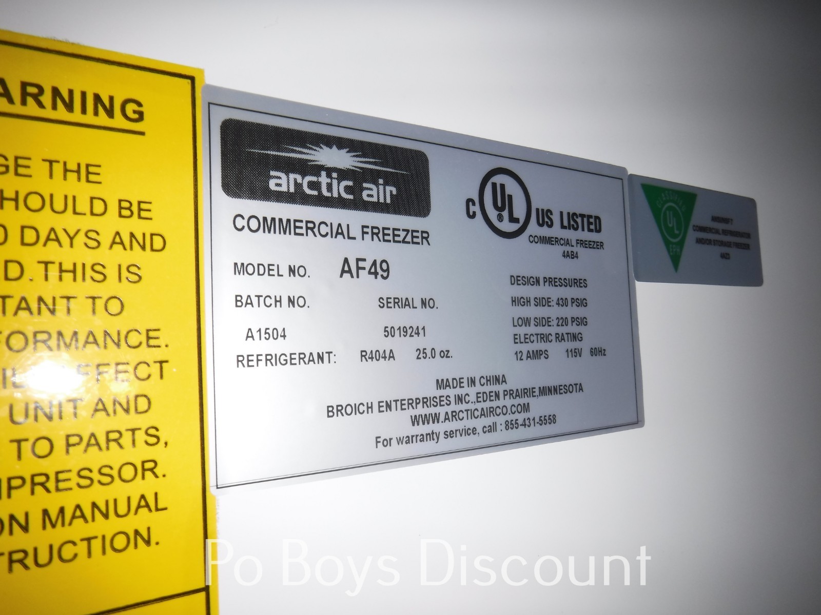 Artic Air Double Door Commercial Freezer Stainless Steel Super Clean