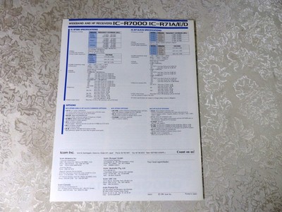 ICOM IC-R7000 IC-R71E IC-R71A IC-R71D RECEIVER ADVERTISING FLYER 1986 ORIGINAL