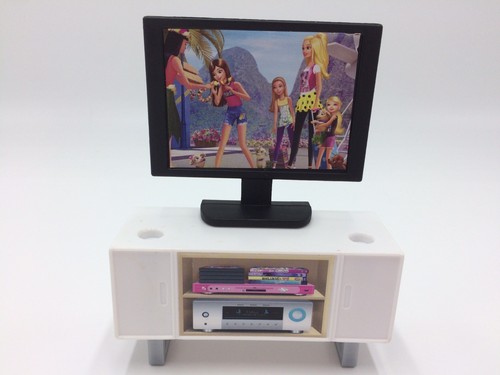 Barbie Bar Height Table Chairs TV on Credenza Kitchenette Party Set Dollhouse