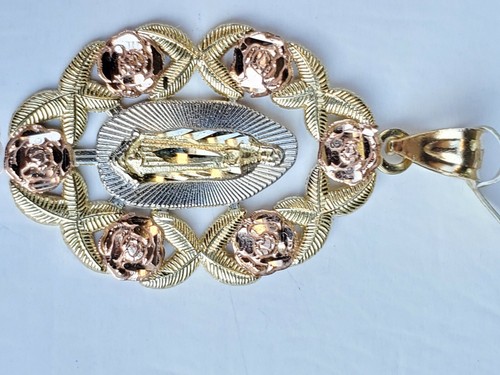 Pre-owned Rosegold 14k Yellow Rose Gold Virgin Mary Holy Mother Oval Pendant Charm 1.35" Lng