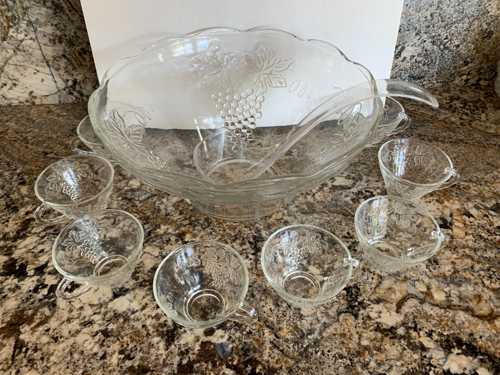 Anchor Hocking Vintage Punch Bowl Set 12pc 10 Cup Ladle With