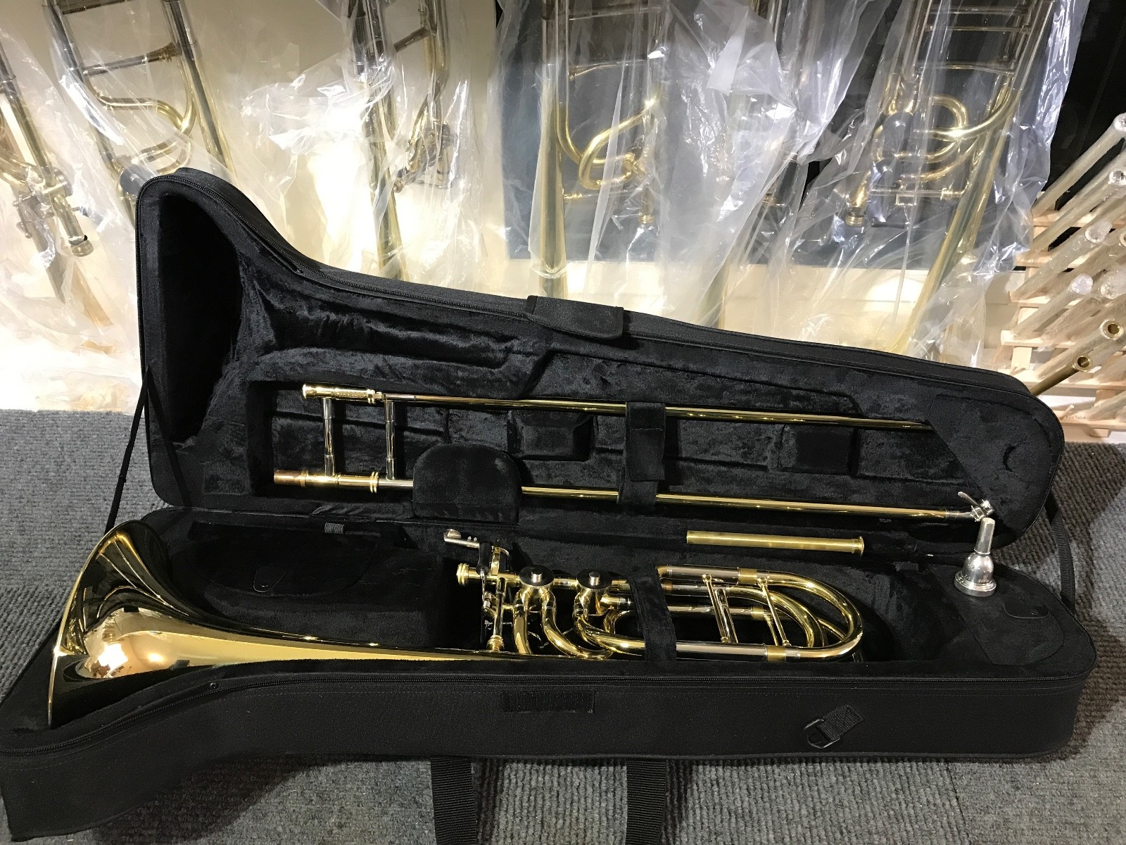 New Maass Bass Trombone Bb/F/Gb/D Independent Rotors in new Pro Tec MX309CT Case