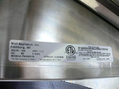 Wolf PW482418 48 Inch Wall Mount Canopy Range Hood w/ 2x 600 CFM Blower