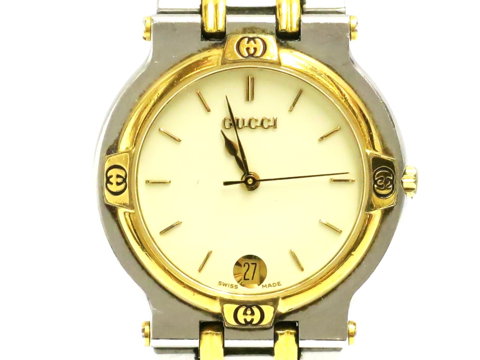 グッチ　腕時計　9000M　ラウンドゴールド　メンズクオーツ　18705209 Auth GUCCI Mens Quartz Wrist Watch Round Gold 9000M 18705209