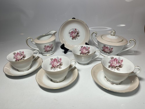 Elegant 11 Piece Noritake Pale Pink & Pink Rose Tea Set