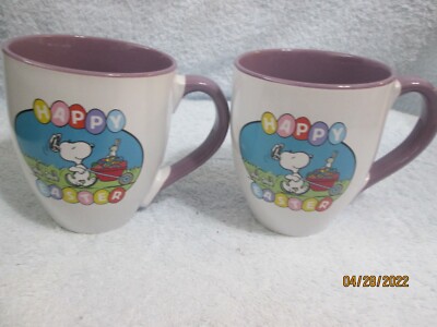 Peanuts Snoopy Happy Easter Mugs Set Of 2 16 Oz. New No Box Or Tag