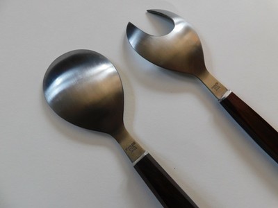 Mid Century Danish style SALAD serving fork & spoon - Stainless & wood - Japan