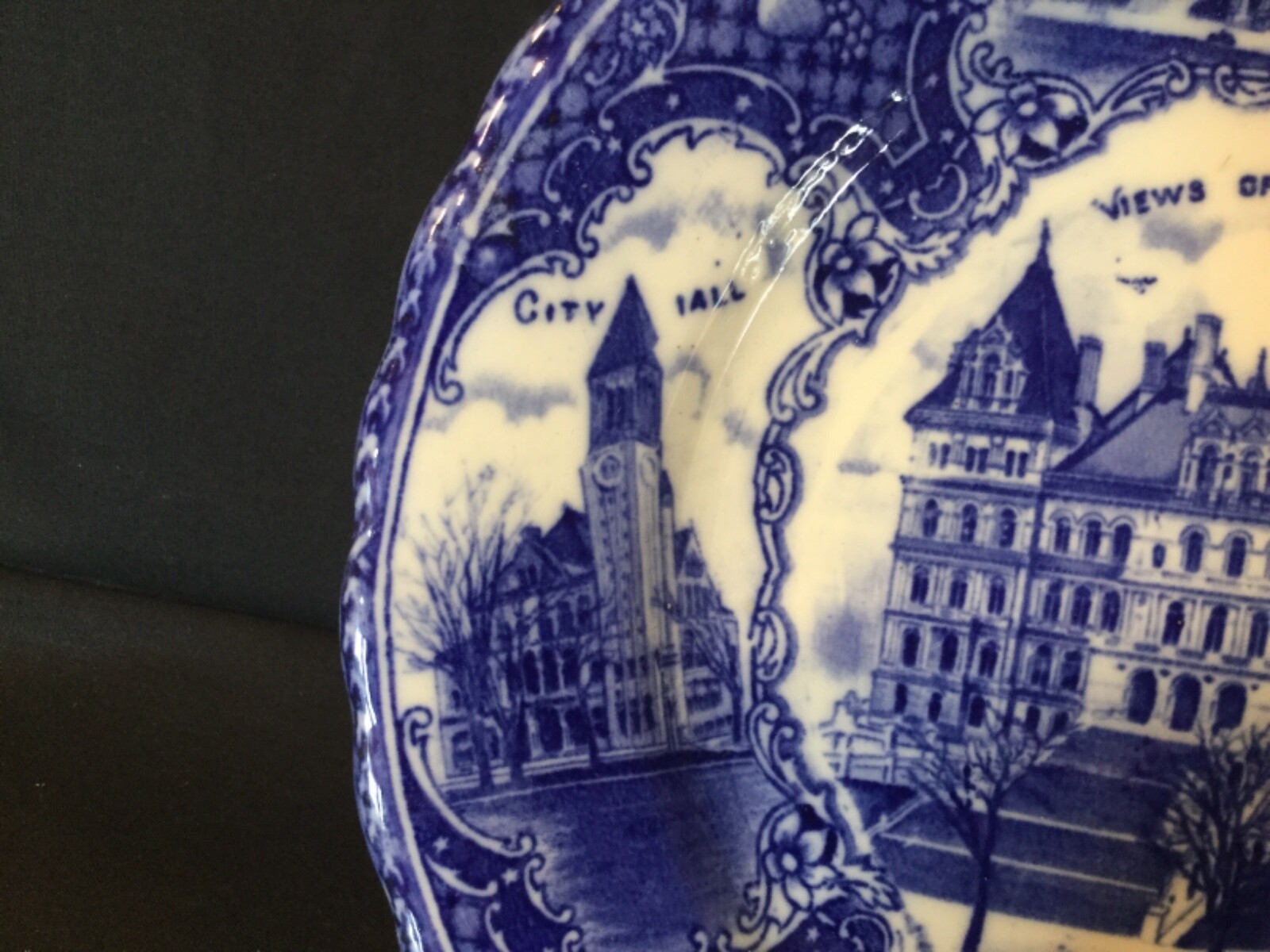 Vintage Collector Plate Blue & White Of Capitol &Public Buildings, Albany NY 9”