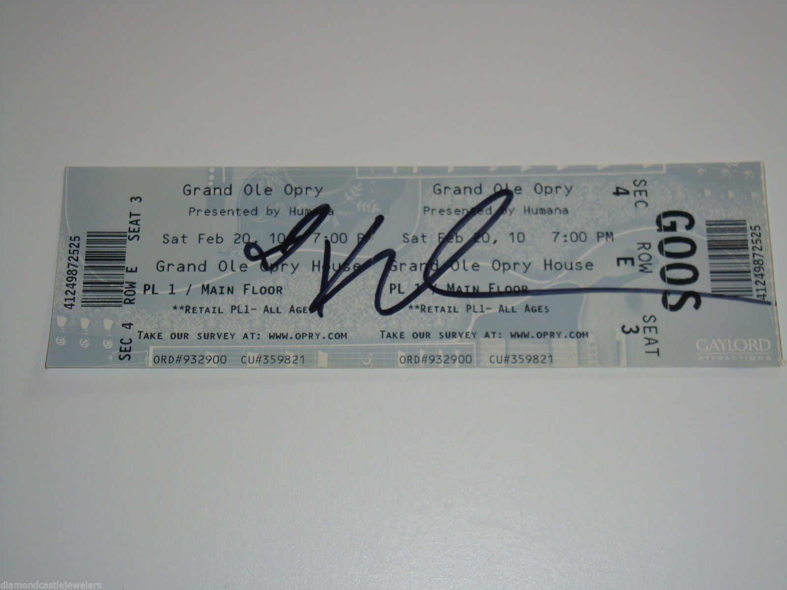 KELLIE PICKLER AUTOGRAPH SIGNED GRAND OLE OPRY CONCERT TICKET FEBRUARY 2010
