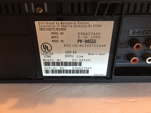 Panasonic Omnivision 4 Head VCR PV-9455S Good Condition