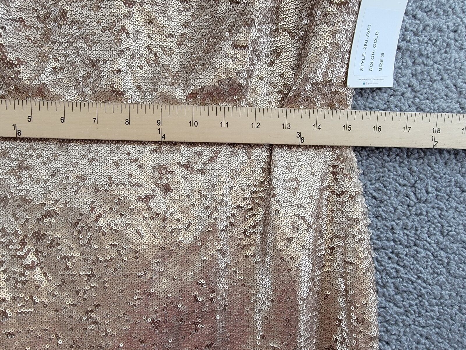 RENE Rene Ruiz Puff Sleeve Sequin Cocktail Dress Women's 8 Gold Back Zip Closure - Picture 7 of 17