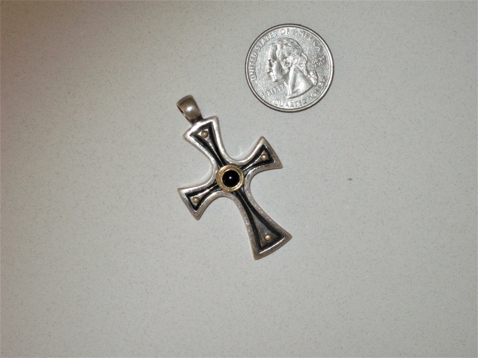 Konstantino Sterling Silver, Onyx and Gold Cross Pendant