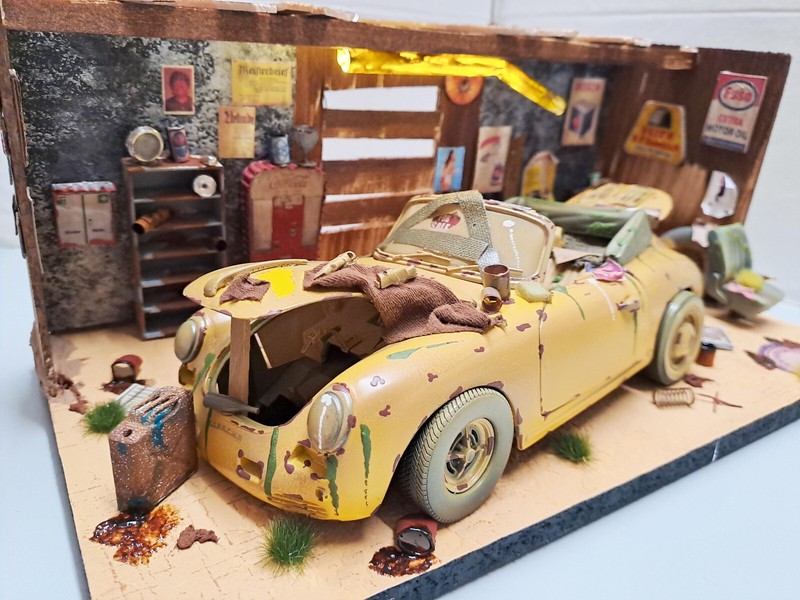 Vergessene Autowelt - Werkstatt Beleuchtet Porsche 356 B 1961 Roadster 1:18