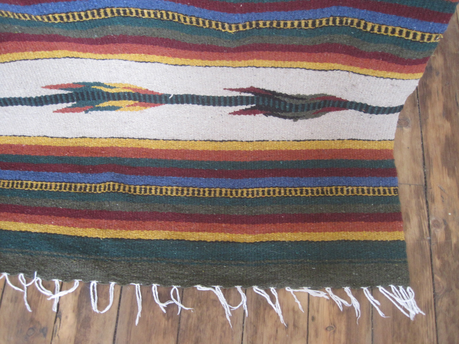 Mexican Throw Bedspread Vintage Striped Fringe W 47'' x L 79''