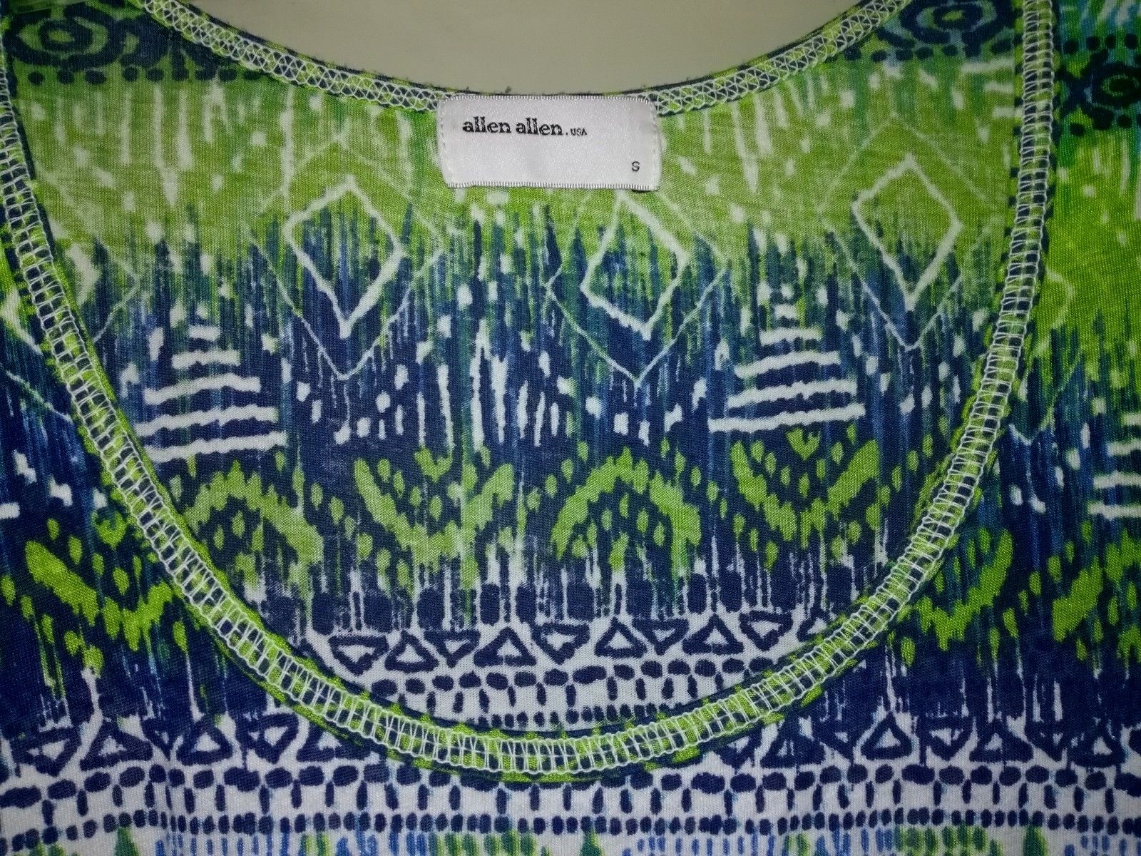 ALLEN ALLEN~Green TRIBAL Print BEACH Cover-UP Tunic DRESS Shirt TOP~S