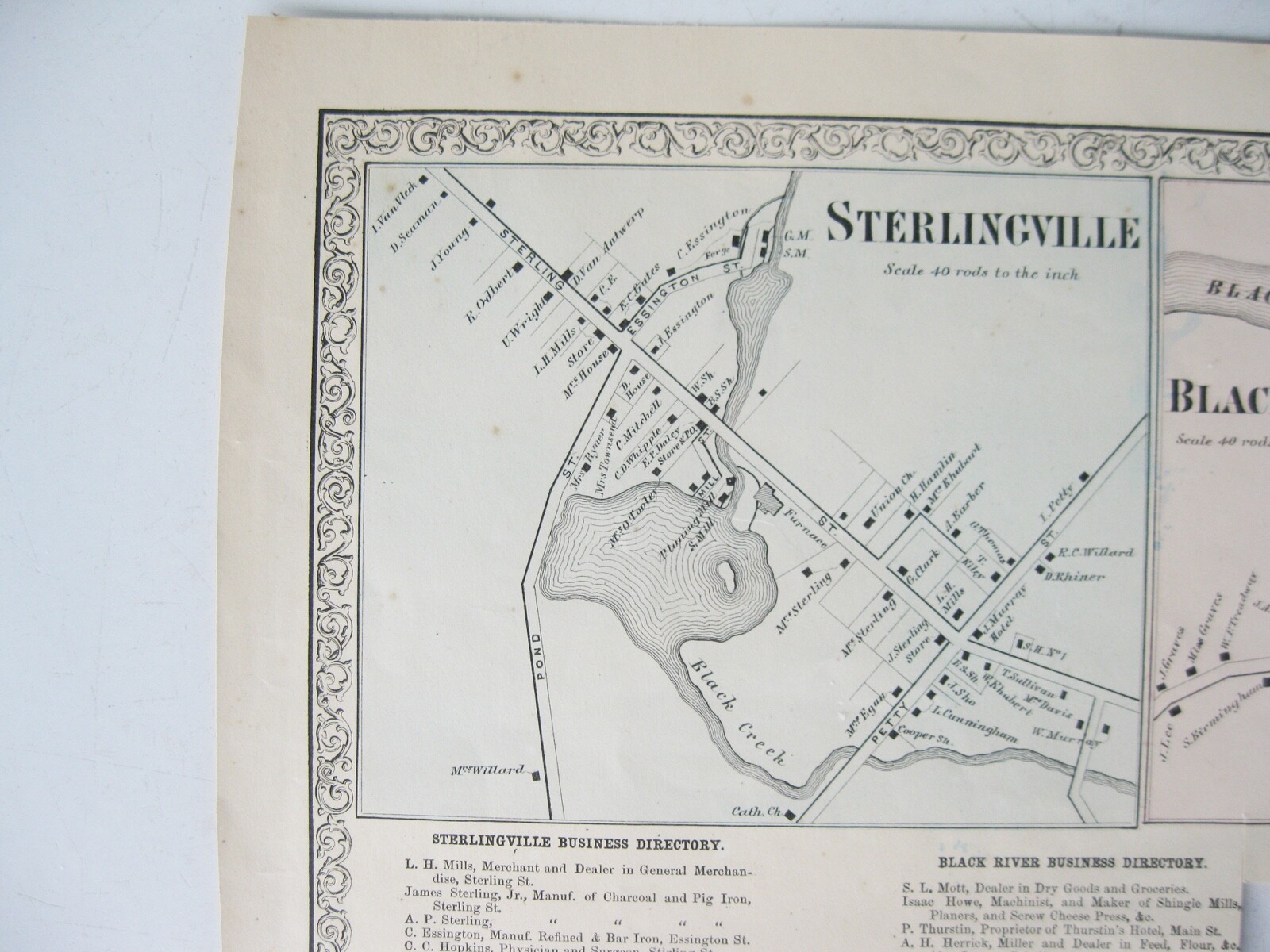 Vintage 1864 Map – Sterlingville, Black River, Felts Mills in Oneida County, NY