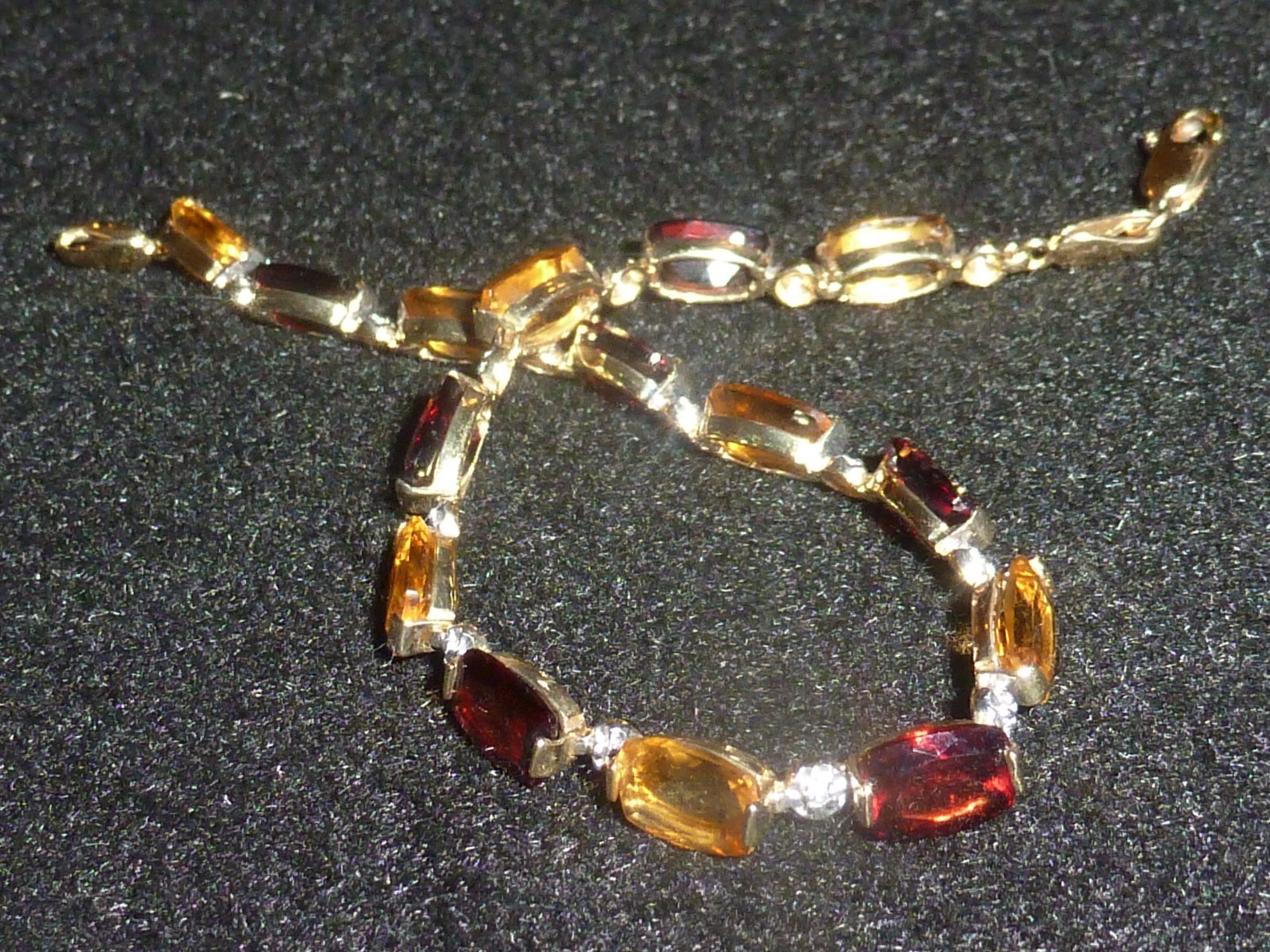 10K SOLID YELLOW GOLD CITRINE & GARNET GEMSTONE BRACELET - 7 1/8