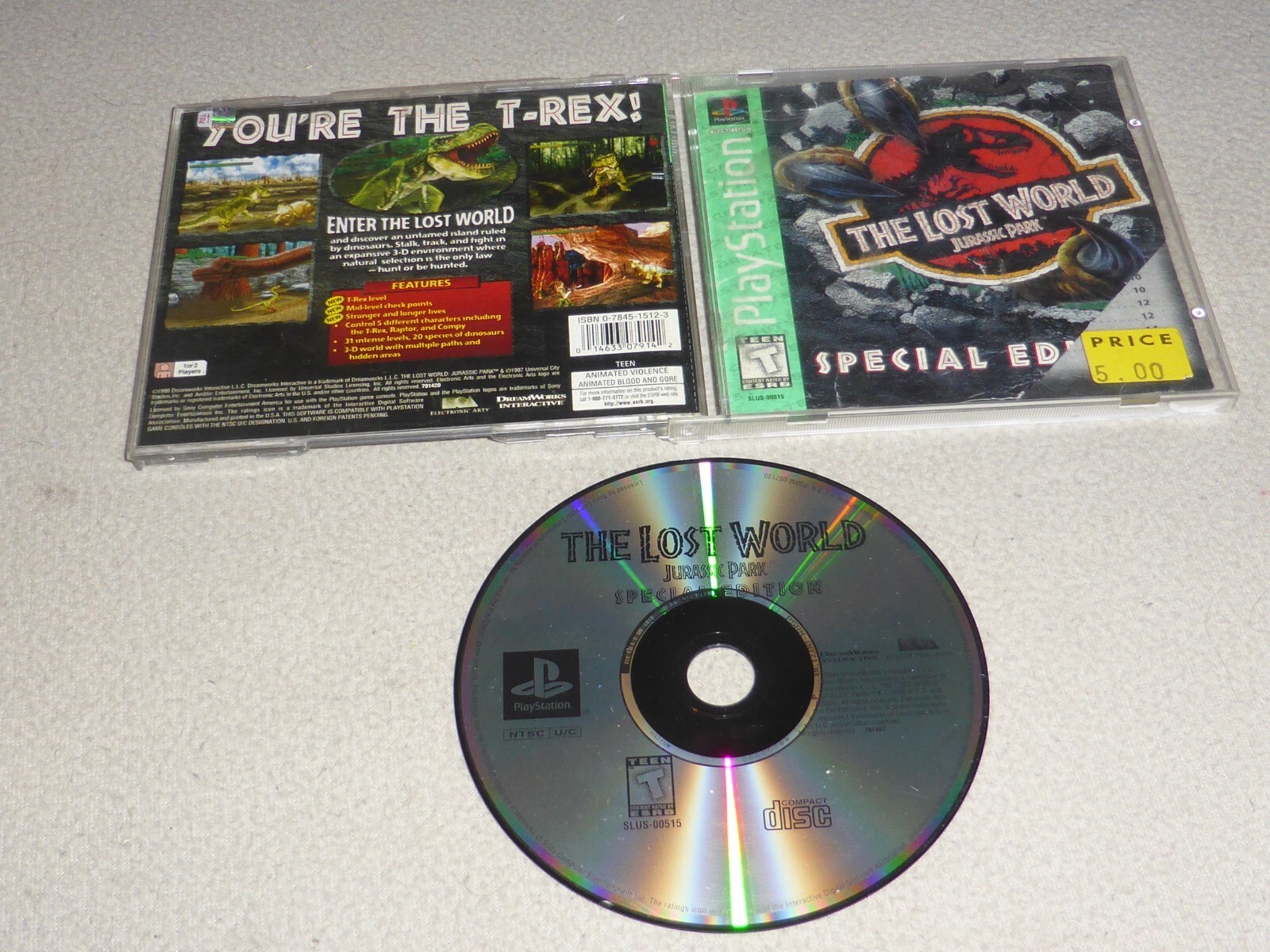 PLAYSTATION PS1 GAME THE LOST WORLD JURASSIC PARK GREATEST