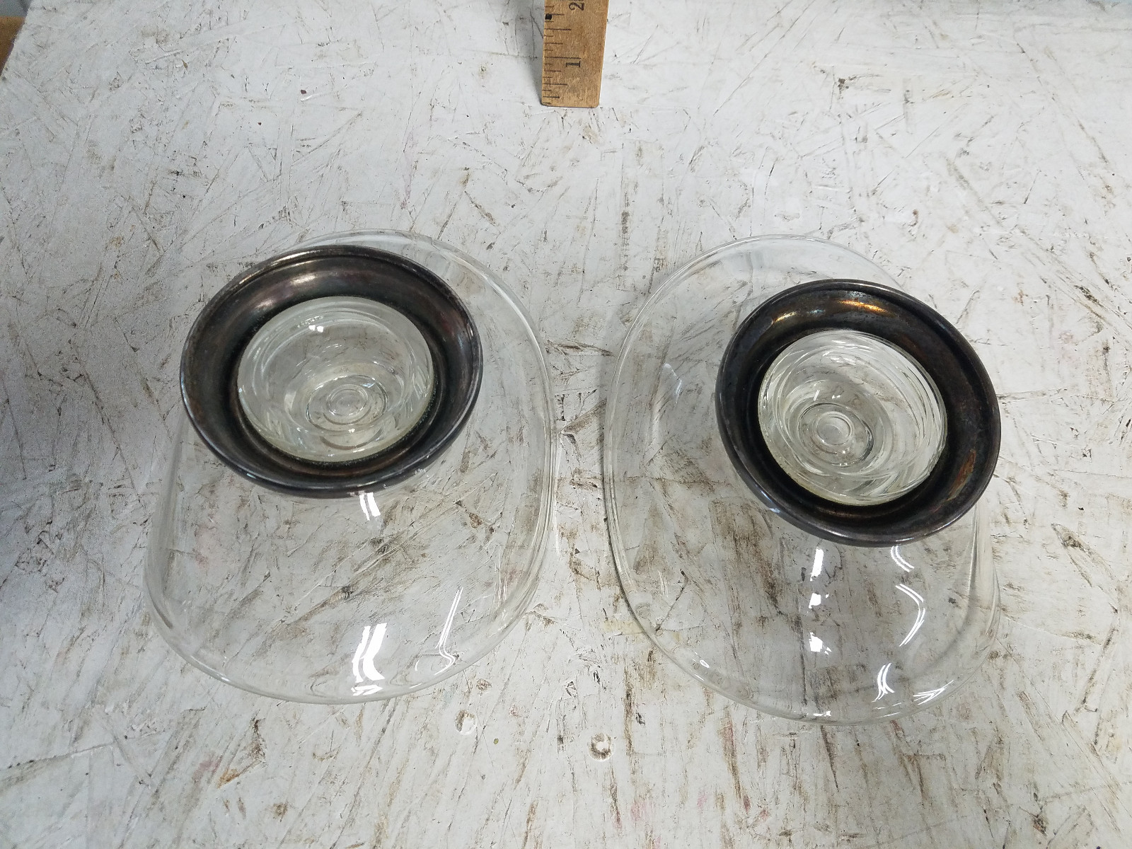 Vintage Glass Matching Candle Stick Holders Set of 2 With  Silver base