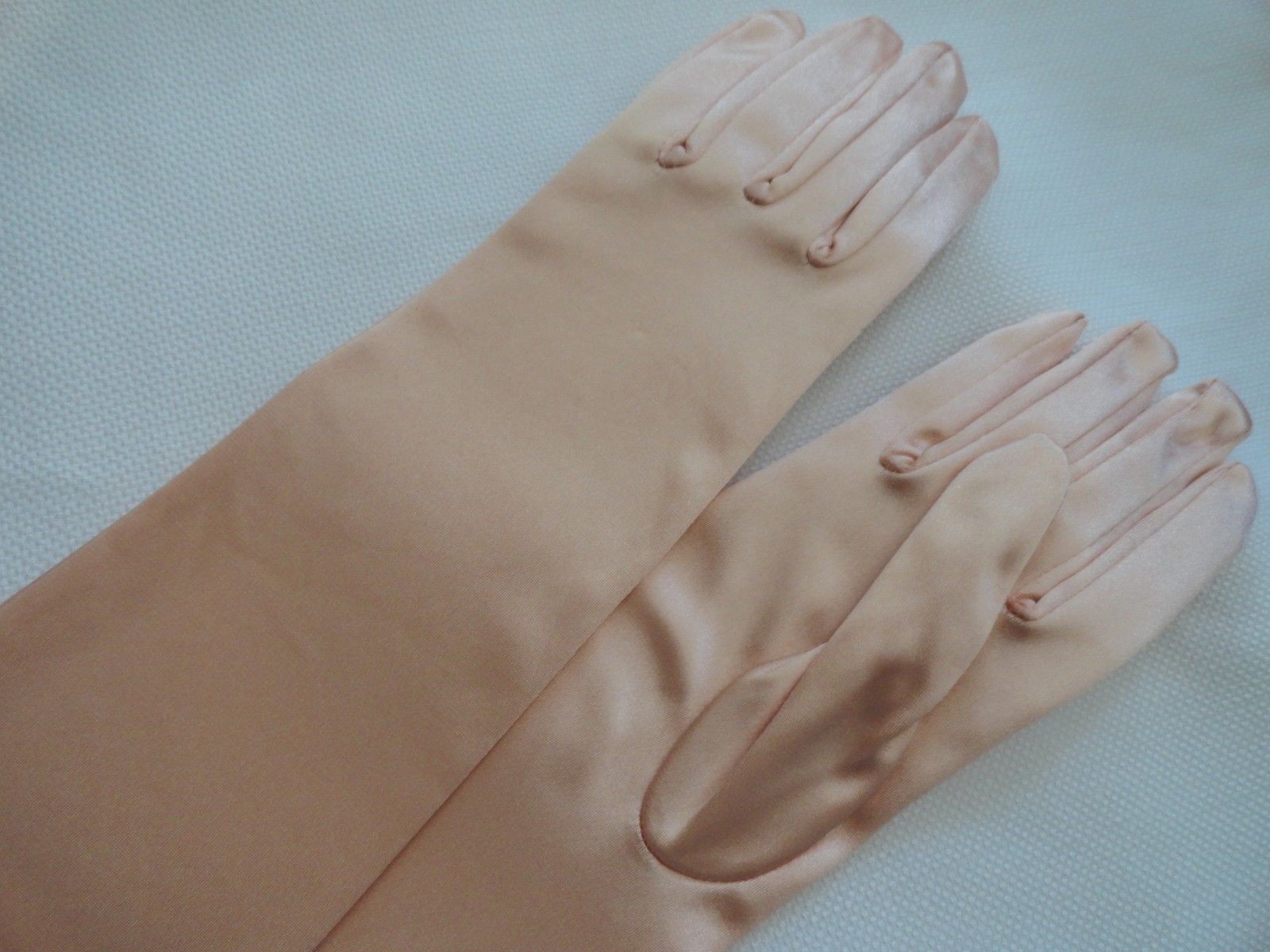 Womens Peach Orange Nylon Opera Length Gloves - 23