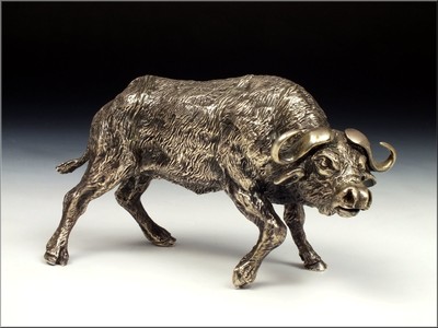 Artist Signed Heavy 800 Silver Water Buffalo Sculpture 12.5 Troy Ounces Silver