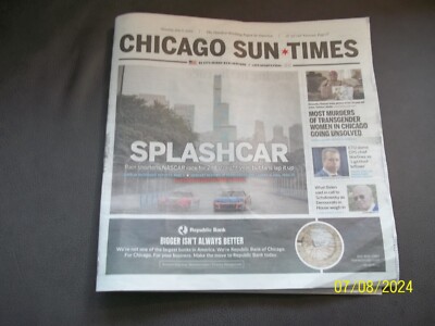 NASCAR CHICAGO ARTICLES- CHICAGO SUN TIMES 7/8 COMPLETE NEWSPAPER - RAIN RACE