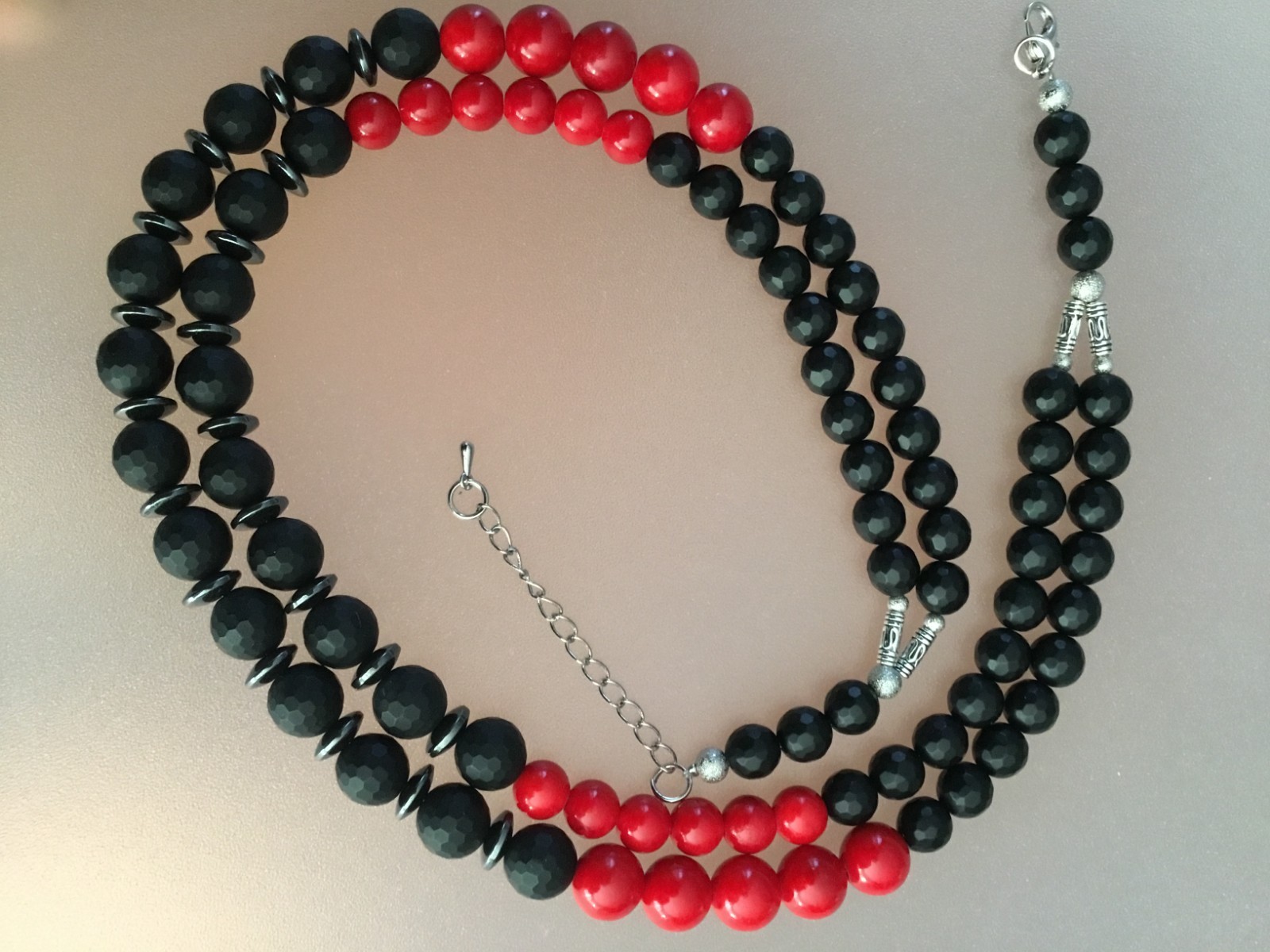 Vintage two strand micro faceted matt black onyx necklace.