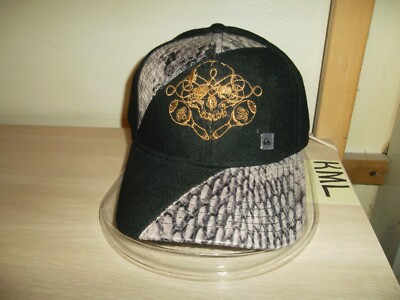 QUIKSILVER DAY OF THE DEAD BASEBALL HAT-SNAPBACK/BLACK-GOLD/FAUX SNAKESKIN/NWT!