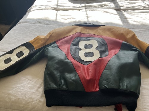 Vintage 8 Ball Jacket Mens SML Red Yellow 80's Leather Phase Vintage 8 Ball Jacket Mens SML Red Yellow 80's Leather Phase