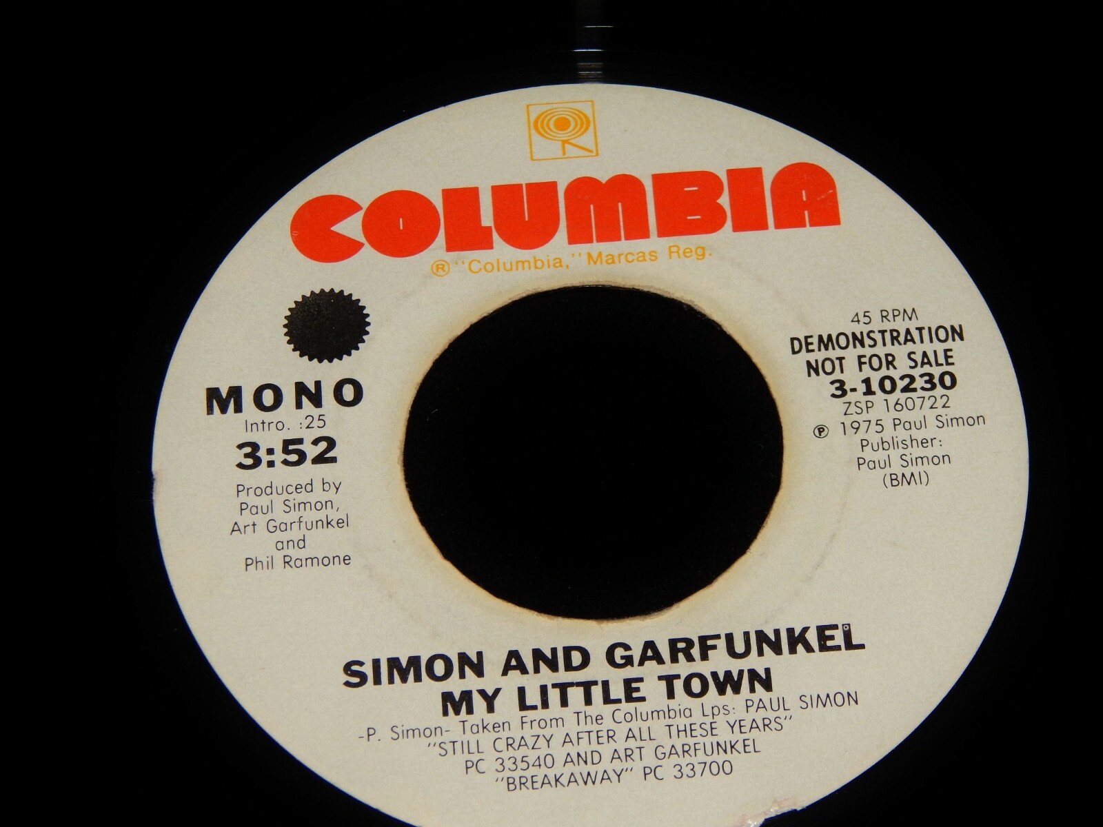 A LONG GOOD‐BYE p706p5g Vintage Record, SIMON & GARFUNKEL: MY LITTLE TOWN, 45 rpm