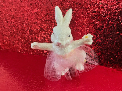 HMK Ceramic Easter bunny rabbit decor figure white GLITTER W/ Pink Tutu