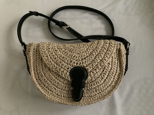 ザラ バッグ Zara Womens Woven Straw Crossbody Bag Leather Strap