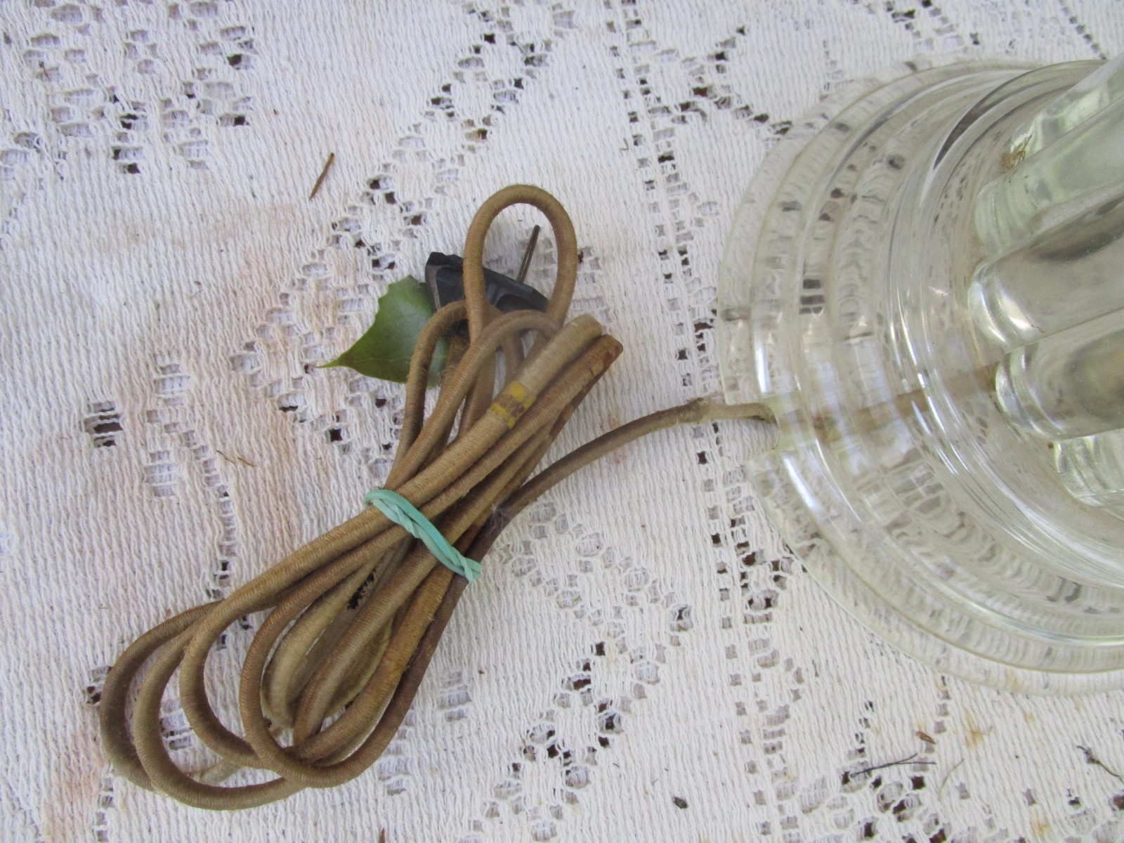 Vintage Electric Table Lamp Clear Glass cloth wire