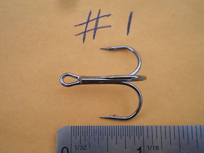 100 ROUND BENT TREBLE FISHING HOOKS SIZE #1 BLACK NICKEL ''MAKE SPINNERS''