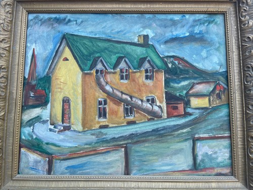 WPA STYLE REGIONALISM LANDSCAPE PAINTING INDUSTRIAL FACTORY OLD EXPRESSIONISM