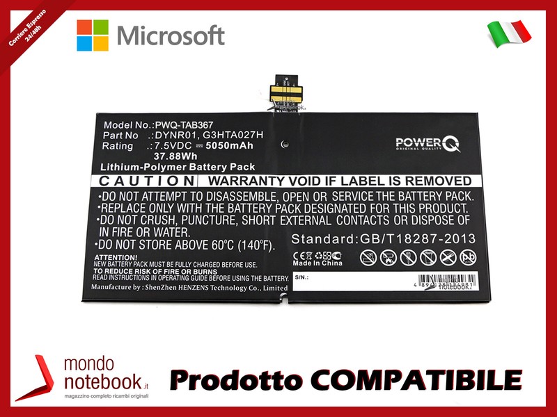 Batterie Powerq Pour Microsoft 1724 5050mah 7.5v P/N Dynr01