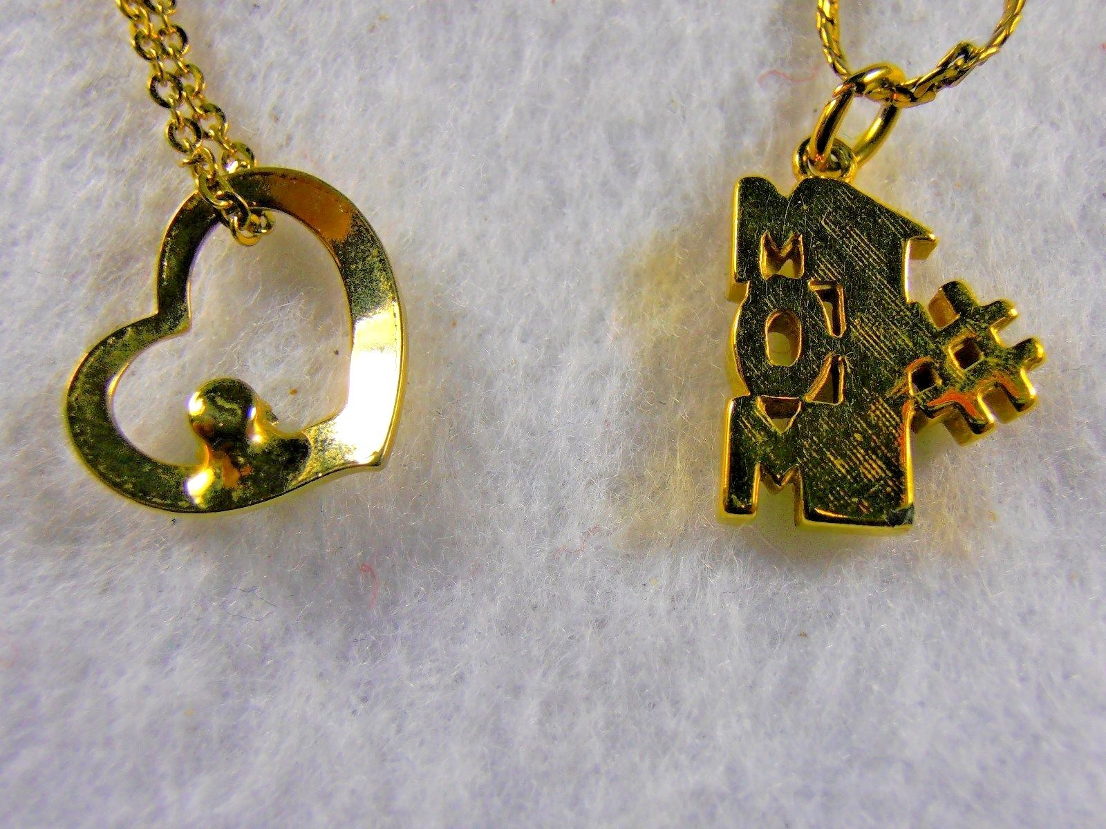 2 Goldtone Necklaces  Heart w/Colored Stone 16
