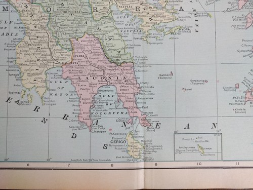 1902 GREECE Map Old Antique Original 22x14 Vintage GALLERY WALL ART MAPZ
