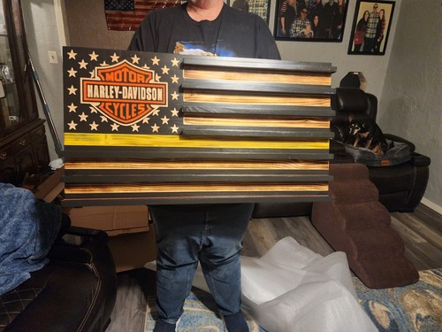 Harley Davidson Wood Flag and Sign - Harley Wall Art