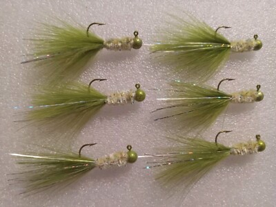 Smoo's Custom Jigs (6) 1/16 Oz. Marabou Jigs Olive.         *79